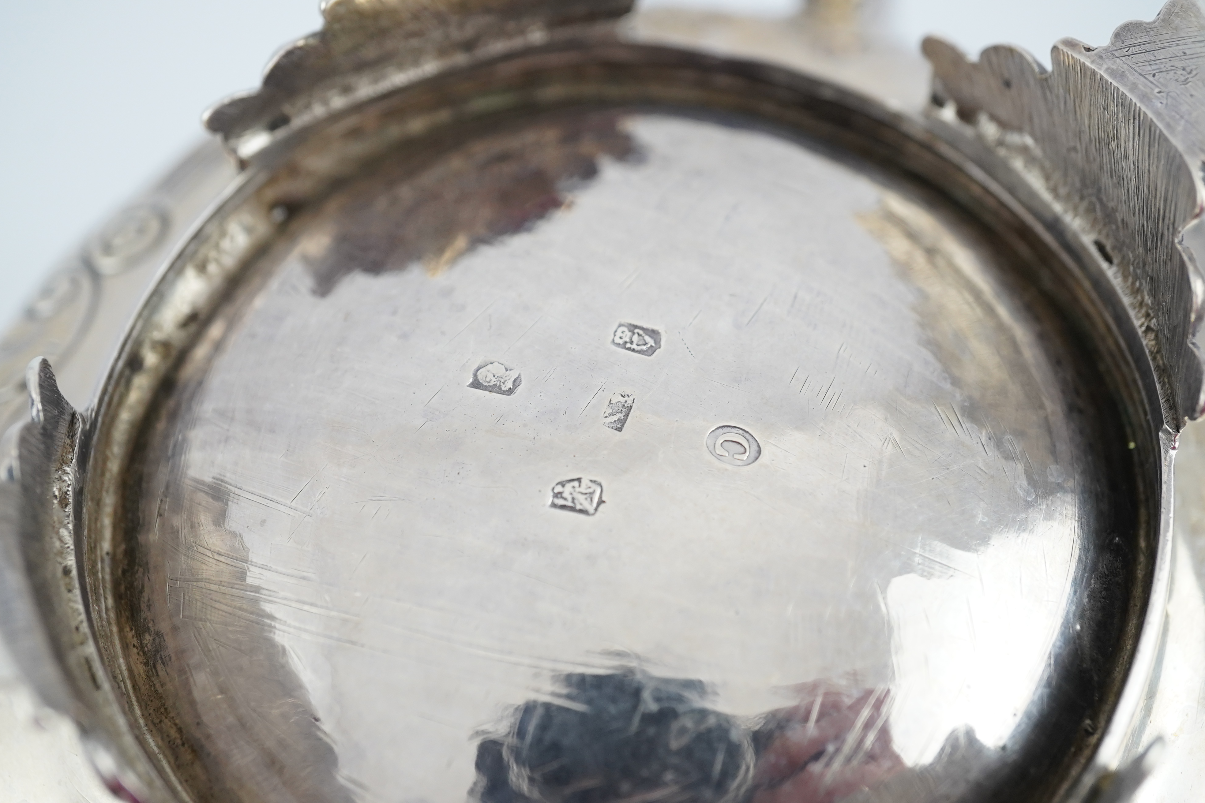 A George IV Irish embossed silver two handled sugar bowl, by James Scott